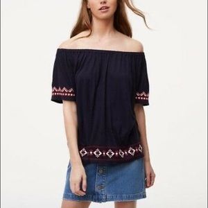 Loft off the shoulder navy top.